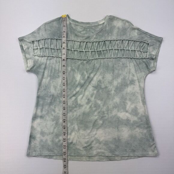 American Eagle Green Tie Dye Cut Out Front Tee Shirt Women’s Small Boho Top - Picture 7 of 7